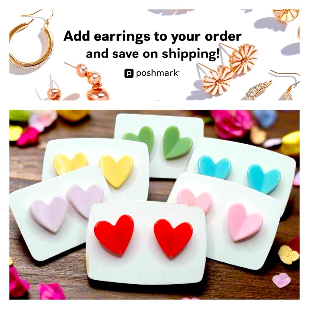 Stud Earrings Pastel Hearts - GREEN‎